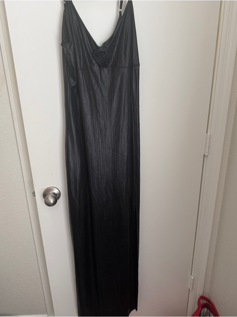 Classic Black Slip Dress with Rose Detail